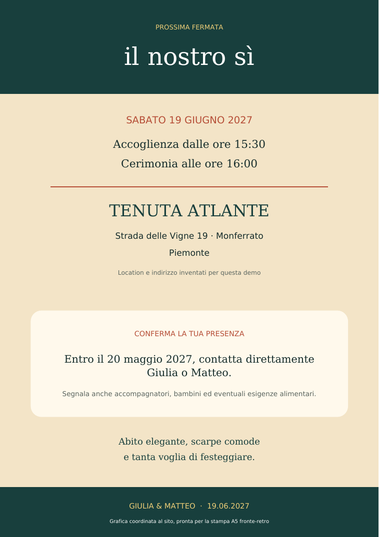 Retro della partecipazione con orari e indirizzo